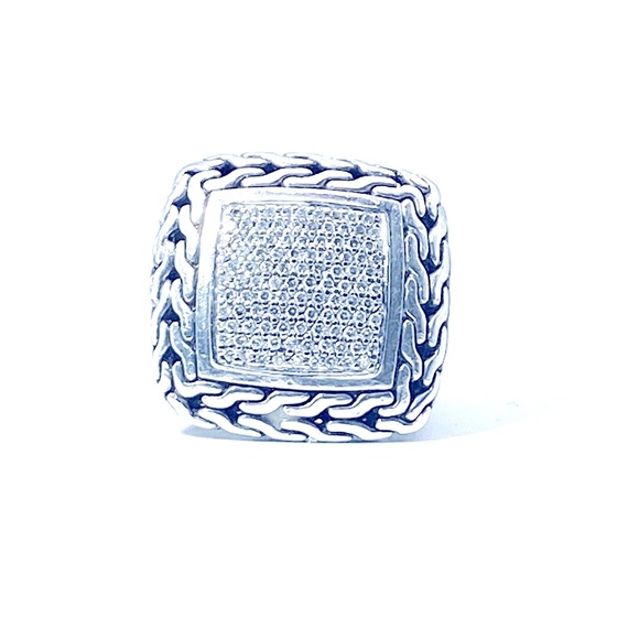John Hardy Pave Diamond Classic Chain Cocktail Ring - Picture 1 of 9